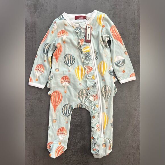 NWT Milkbarn Cotton Ruffle Zipper Footed Romper - Picture 1 of 6